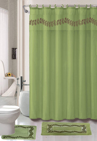 Nova Home Collection Non-Slip Safety Water Absorbent Soft 18 Pieces Bath Mat Floor Mat Set with Shower Curtain and Towel Set, Regular Package, Sage Green Color