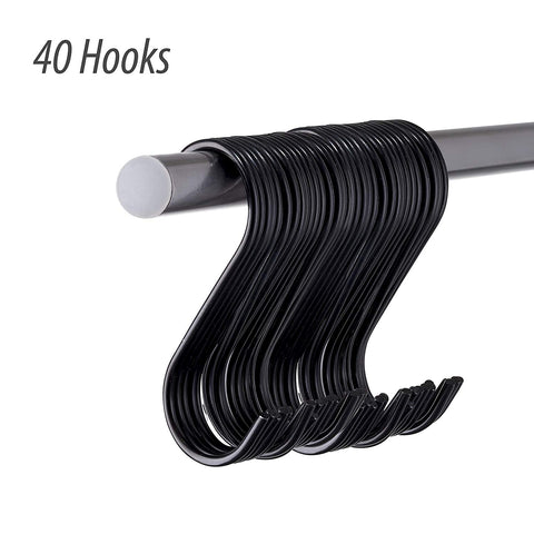 GrayBunny GB-6841B Premium Steel S-Hook, 3.5 Inch, Black, 40-Pack S-Hooks, Utility Hooks for Hanging Pots, Pans, Mugs, Clothing, Tools, Planters, Flower Baskets, Wind Chimes, Bird Feeders and More!