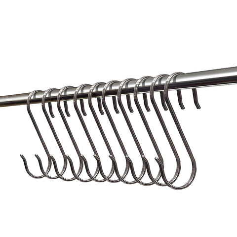 WEBI S Shaped Hooks,10 Packs SUS 304 Kitchen Sliding Hooks for Hanging Kitchen Spoon Pan Pot Cabinet Closet Shower room,32mm Dia Rods