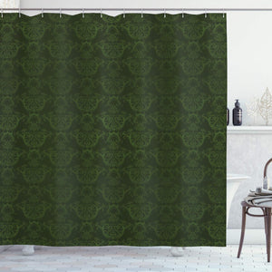 Lunarable Hunter Green Shower Curtain, Victorian Damask Rococo Renaissance Swirled Classic Floral Petals Pattern, Cloth Fabric Bathroom Decor Set with Hooks, 70 Inches, Hunter Green