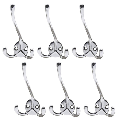 WEBI 6 Set Dual Coat and Hat Hook Bath Towel Closet Clothes Hanger Rail Garment Racks Holder, Zinc Alloy Chrome Finish, Wall Mount, Contemporary for Entryway, Bedroom - Bright Polished,MG-LG-6