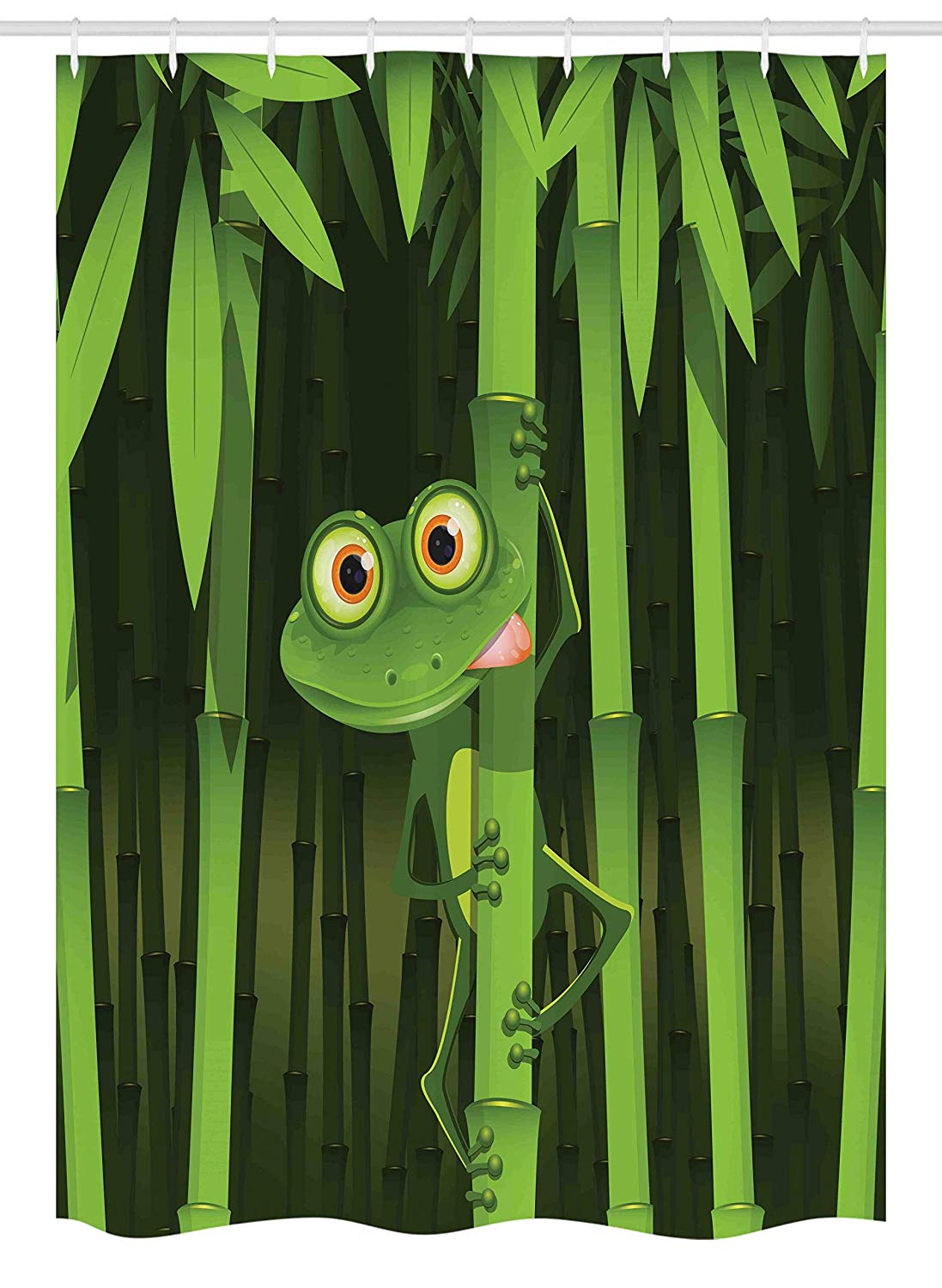Ambesonne Animal Stall Shower Curtain, Funny Illustration of Friendly Fun Frog on Stem of The Bamboo Jungle Trees Nature, Fabric Bathroom Decor Set with Hooks, 54" X 78", Green