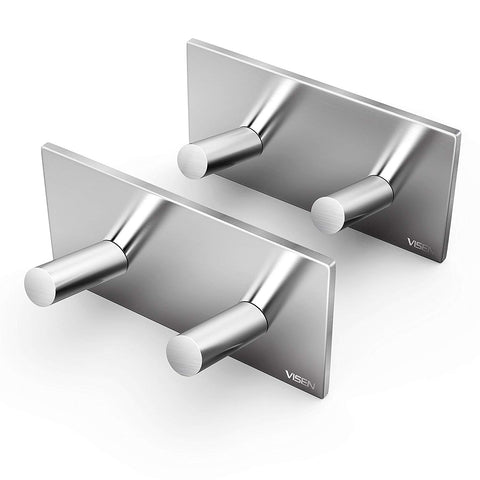 VISEN adhesive wall hanger towel hook for clothes coat hat key bath hooks and headphones (2+2 Hooks)