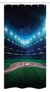 Ambesonne Baseball Stall Shower Curtain, Professional Baseball Field at Night Vibrant Playground Stadium League Theme Print, Fabric Bathroom Decor Set with Hooks, 36" X 72", Green Blue