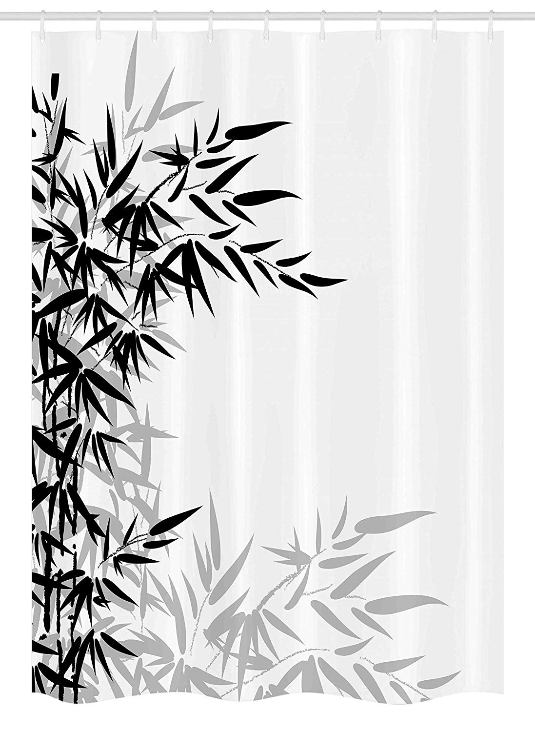 Ambesonne Bamboo Stall Shower Curtain, Bamboo Leaves on Clear Simple Background Organic Life Illustration, Fabric Bathroom Decor Set with Hooks, 54" X 78", Black White