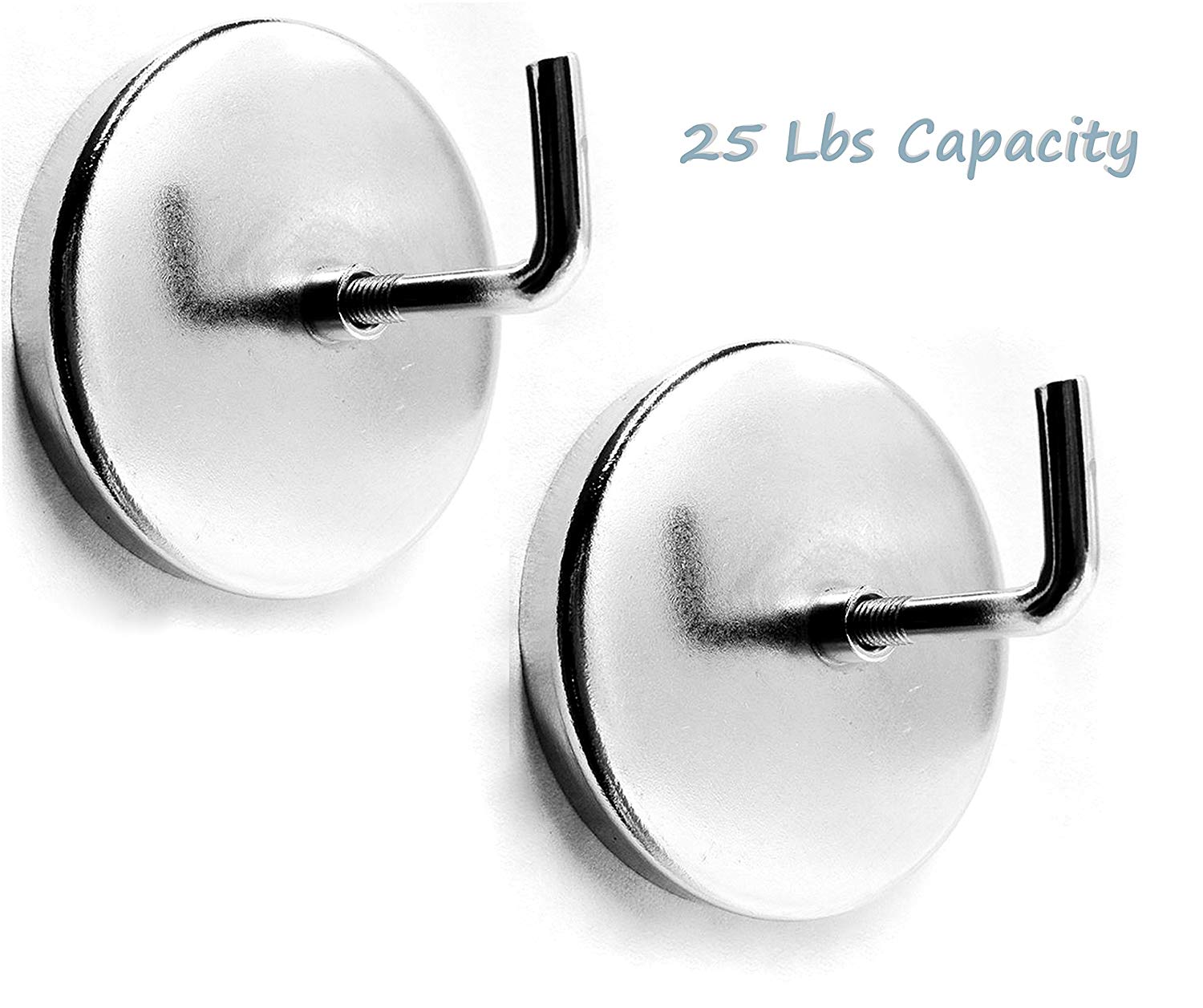 2pc Alazco Extra Strong 2.5" Magnetic Hook Set - up to 25 Lb Capacity Quality Chrome Plated For Tools, Coats, Purse, Towels, Utensils