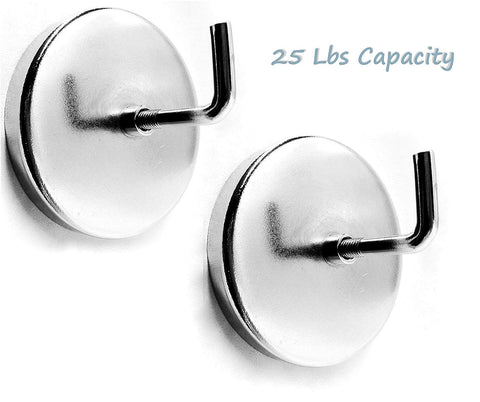 2pc Alazco Extra Strong 2.5" Magnetic Hook Set - up to 25 Lb Capacity Quality Chrome Plated For Tools, Coats, Purse, Towels, Utensils