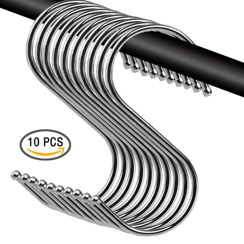10 Pack S Shaped Hooks Heavy Duty Stainless Steel Magnetic S Hooks Hangs for Bathroom, Bedroom, Office Metal Kitchen Pot Pan Hanger Storage Rack Closet (10 pack, S)