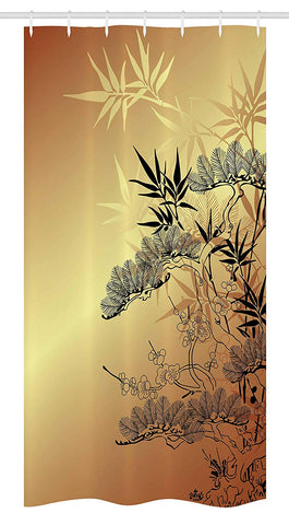 Ambesonne Japanese Stall Shower Curtain, Asian Branches and Bamboo Motifs with Showy Fragrant Leaves Nature Illustration, Fabric Bathroom Decor Set with Hooks, 36 W x 72 L Inches, Sepia Black