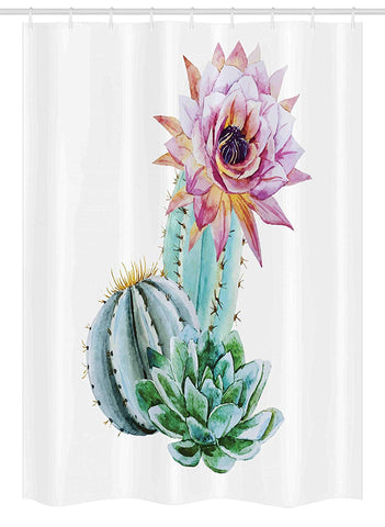 Ambesonne Cactus Decor Stall Shower Curtain, Cactus Spikes Flower in Hot Mexican Desert Sand Botanic Natural Image, Fabric Bathroom Decor Set with Hooks, 54 W x 78 L Inches, Pink Green and Blue