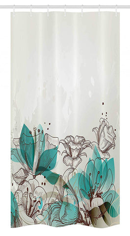 Ambesonne Turquoise Stall Shower Curtain, Retro Floral Background with Hibiscus Silhouettes Dramatic Romantic Nature Art, Fabric Bathroom Decor Set with Hooks, 36" X 72", Beige Teal