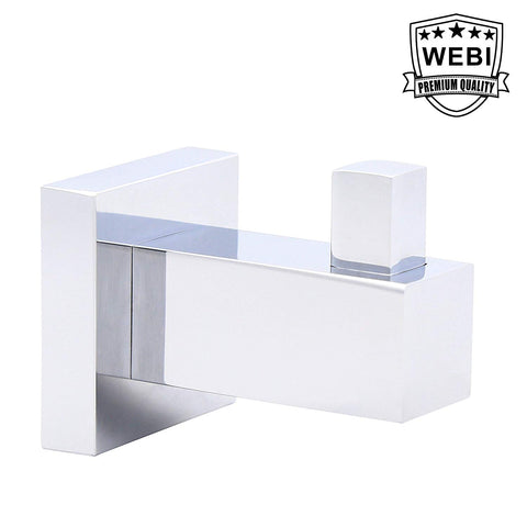 WEBI Sturdy Coat Hook Robe Towel Hanger, Brass & Stainless Plating Heavy Duty Wall Mounted, for Bathroom, Bedroom, Kitchen, Garage, Storage Room, Square Design Polished Finish, G-FFF