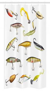 Ambesonne Fishing Stall Shower Curtain, Fishing Tackle Bait for Spearing Trapping Catching Aquatic Animals Molluscs Design, Fabric Bathroom Decor Set with Hooks, 36" X 72", White and Yellow