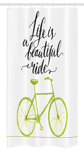 Ambesonne Bicycle Stall Shower Curtain, Life is a Bike Ride Words Print with Pastel Color Unique Bike Graphic, Fabric Bathroom Decor Set with Hooks, 36" X 72", Green Black