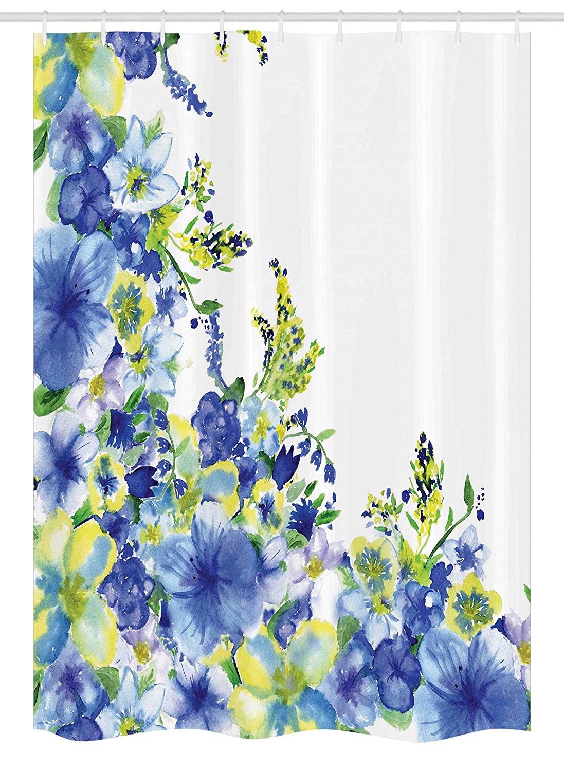 Ambesonne Watercolor Flower Stall Shower Curtain, Motley Floret Motifs with Splash Anemone Iris Revival of Nature Theme, Fabric Bathroom Decor Set with Hooks, 54" X 78", Blue Yellow