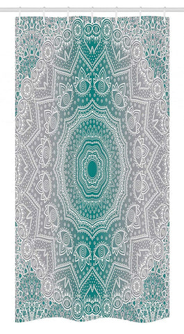 Ambesonne Grey and Teal Stall Shower Curtain, Mandala Ombre Geometry Occult Pattern with Flower Lines Display Artwork, Fabric Bathroom Decor Set with Hooks, 36" X 72", Teal Grey