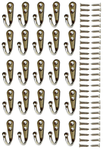 25 Pieces Wall Mounted Coat Hook Robe Hooks Cloth Hanger Coat Hanger Coat Hooks Rustic Hooks and 54 Pieces Screws for Bath Kitchen Garage Silver Single Coat Hanger