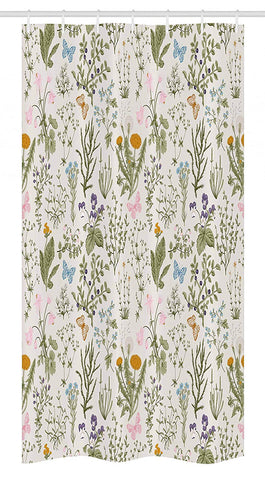 Ambesonne Floral Stall Shower Curtain, Vintage Garden Plants with Herbs Flowers Botanical Classic Design, Fabric Bathroom Decor Set with Hooks, 36" X 72", Pink Blue