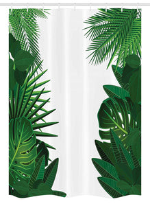 Ambesonne Leaf Stall Shower Curtain, Exotic Fantasy Hawaiian Tropical Palm Leaves with Floral Graphic Artwork Print, Fabric Bathroom Decor Set with Hooks, 54" X 78", Green White