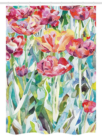 Ambesonne Watercolor Flower Stall Shower Curtain, Painting of Summer Spring Flowers in Faded Colors Floral Seasonal Print, Fabric Bathroom Decor Set with Hooks, 54" X 78", Multicolor