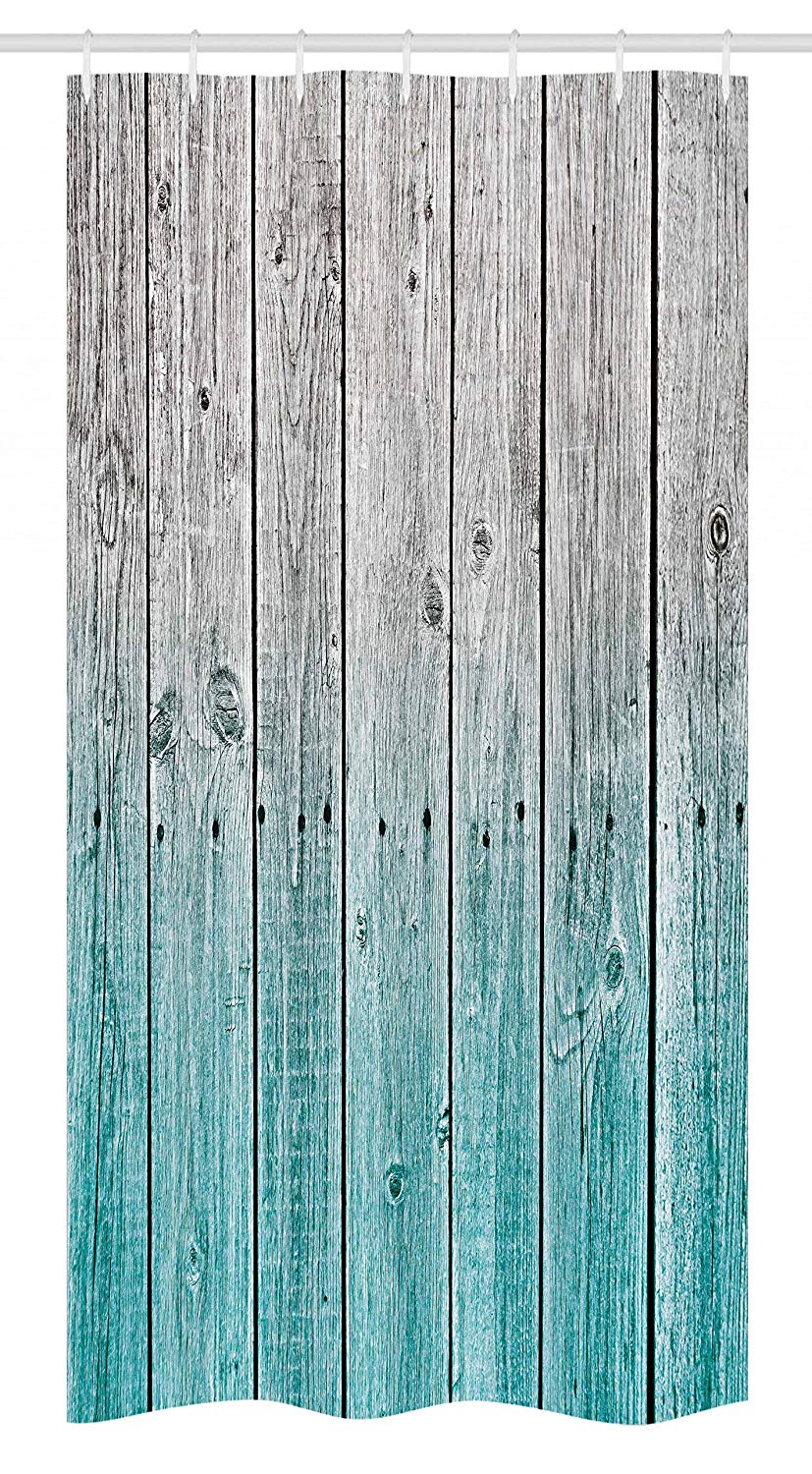 Ambesonne Rustic Stall Shower Curtain, Wood Panels Background with Digital Tones Effect Country House Art Image, Fabric Bathroom Decor Set with Hooks, 36" X 72", Teal Grey