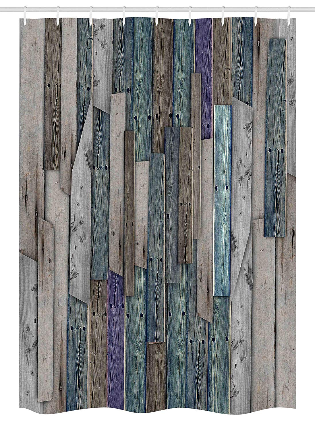 Ambesonne Rustic Stall Shower Curtain, Image of Blue Grey Grunge Wood Planks Barn House Door Nails Country Life Theme Print, Fabric Bathroom Decor Set with Hooks, 54" X 78", Grey Blue