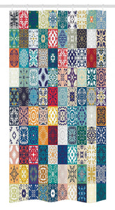 Ambesonne Moroccan Stall Shower Curtain, Patchwork Pattern with Different Colorful Arabic Figures Original Tunisian Artful, Fabric Bathroom Decor Set with Hooks, 36 W x 72 L Inches, Multicolor