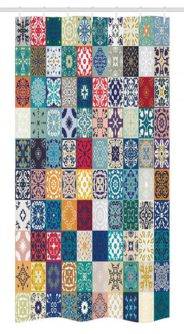 Ambesonne Moroccan Stall Shower Curtain, Patchwork Pattern with Different Colorful Arabic Figures Original Tunisian Artful, Fabric Bathroom Decor Set with Hooks, 36 W x 72 L Inches, Multicolor