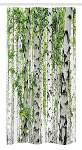 Ambesonne Woodland Stall Shower Curtain, Birch Trees in The Forest Summertime Wildlife Nature Outdoors Themed Picture, Fabric Bathroom Decor Set with Hooks, 36" X 72", White Green