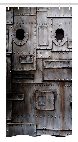 Ambesonne Industrial Stall Shower Curtain, Rusty Stylized Iron Porthole Grunge Scratched Steel Factory Entrance Retro Image, Fabric Bathroom Decor Set with Hooks, 36 W x 72 L Inches, Dark Taupe