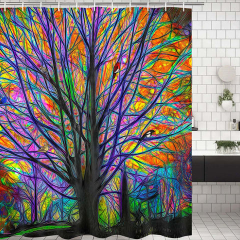 Shower Curtains Bathroom Shower Curtain Colorful Tree Birds Bathroom Curtain Durable Oxford Fabric Bath Curtain Bathroom Accessories Ideas Kitchen Window Curtain 12 Hooks, 70" L × 69" W