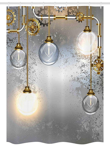 Ambesonne Industrial Decor Stall Shower Curtain, Steampunk Antique Composition Brass Fastening Round Figures Print, Fabric Bathroom Decor Set with Hooks, 54 W x 78 L Inches, Gold Grey White