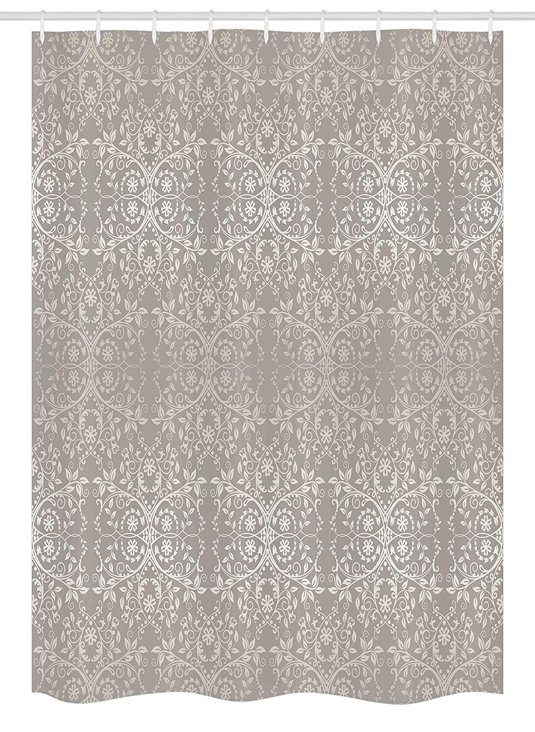 Ambesonne Grey Stall Shower Curtain, Victorian Lace Flowers and Leaves Retro Background Old Fashioned Graphic Print, Fabric Bathroom Decor Set with Hooks, 54 W x 78 L Inches, Warm Taupe Beige