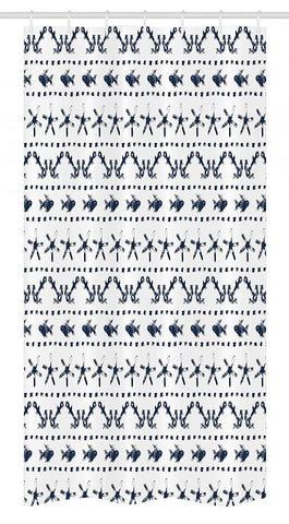 Ambesonne Navy Blue Stall Shower Curtain, Navy Yatch Themed Design with Fish Starfish and Anchor Nautical Marine Print, Fabric Bathroom Decor Set with Hooks, 36" X 72", Navy and White