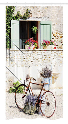 Ambesonne Bicycle Stall Shower Curtain, European French Mediterranean Rural Stone House with Bike Countryside Provence Day, Fabric Bathroom Decor Set with Hooks, 36" X 72", Multicolor