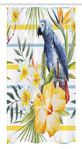 Ambesonne Parrot Stall Shower Curtain, Tropic Pattern with Parrot Orchids and Hibiscus Flowers Hawaiian Jungle Style Image, Fabric Bathroom Decor Set with Hooks, 36" X 72", White Yellow
