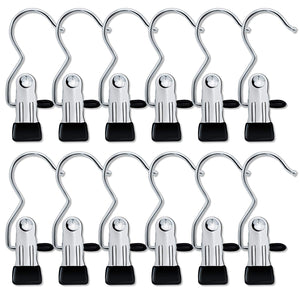 Ipow Set of 12 Portable Laundry Hook Hanging Clothes Pins Stainless steel Travel Home clothing Boot Hanger Hold Clips
