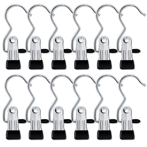 Ipow Set of 12 Portable Laundry Hook Hanging Clothes Pins Stainless steel Travel Home clothing Boot Hanger Hold Clips