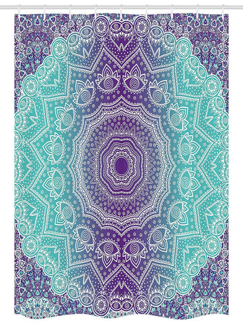 Ambesonne Purple and Turquoise Stall Shower Curtain, Hippie Ombre Mandala Inner Peace and Meditation with Ornamental Art, Fabric Bathroom Decor Set with Hooks, 54 W x 78 L Inches, Purple Aqua