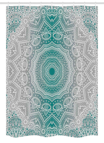 Ambesonne Grey and Teal Stall Shower Curtain, Mandala Ombre Sacred Geometry Occult Pattern with Flower Lines Display Artwork, Fabric Bathroom Decor Set with Hooks, 54 W x 78 L Inches, Teal Grey