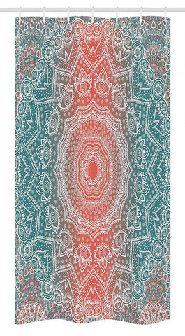 Ambesonne Coral and Teal Stall Shower Curtain, Modern Tribal Mandala Tibetan Healing Motif with Floral Geometric Ombre Art, Fabric Bathroom Decor Set with Hooks, 36" X 72", Coral Teal