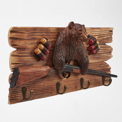 Brown Bear With Shot Gun Wall Hook