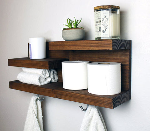 Bathroom Organizer Wall Shelf With Towel Hooks