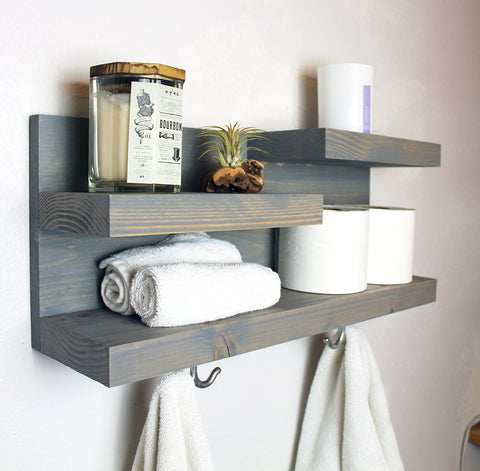 Bathroom Organizer Wall Shelf With Towel Hooks