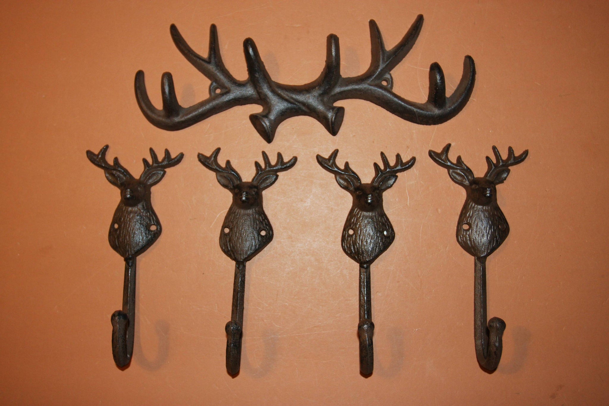 5) Deer Hunter Bathroom Decor, Free Shipping, Antler Towel hooks, Deer Hunter Towel hooks, Rustic Cast Iron Antler, Husband Gift