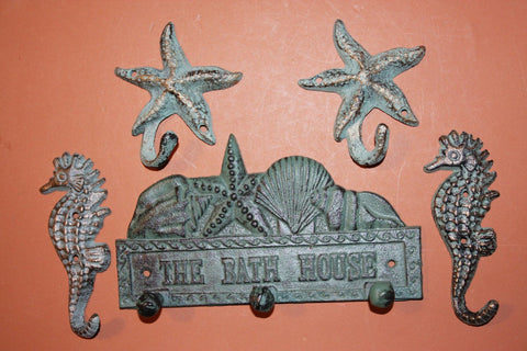 5) Beach Bath House Towel Hook Set, Beach Five Collection, Bath house Beach Decor, Seahorse, Starfish, Bathroom Hooks,Free Ship~