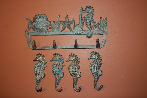 5), Vintage-look Coastal Living Beach Bathroom Towel Hook Set of 5, Free Shipping, Cast Iron Bronze-look, Towel Hooks, H-34,N-25
