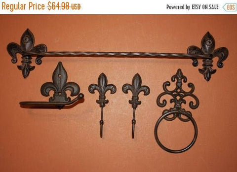 5) Fleur De Lis Collector Christmas Gift Set, Fast Free Shipping, Vintage Look Elegant Fleur De Lis Bathroom Accessory Set,