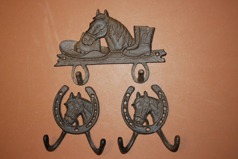 3) Rustic Country Western Bathroom Towel Hooks, Free Shipping, Solid Cast Iron Hand-cast Horse Design Bath Towel Hooks, Horseshoe