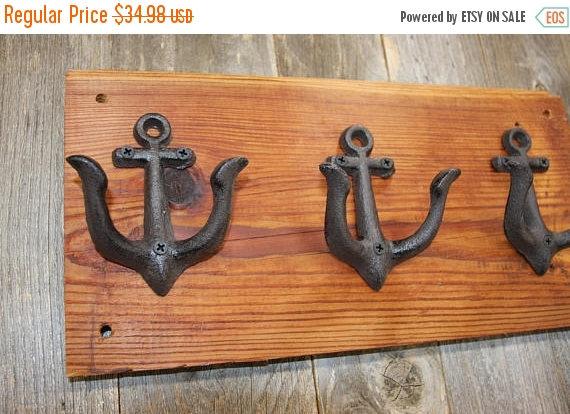 Vintage-look Anchor Wall Mounted Towel Hook Rack Handmade in USA,  Reclaimed 100 Year Old Southern Pine, The Country Hookers, CH-5